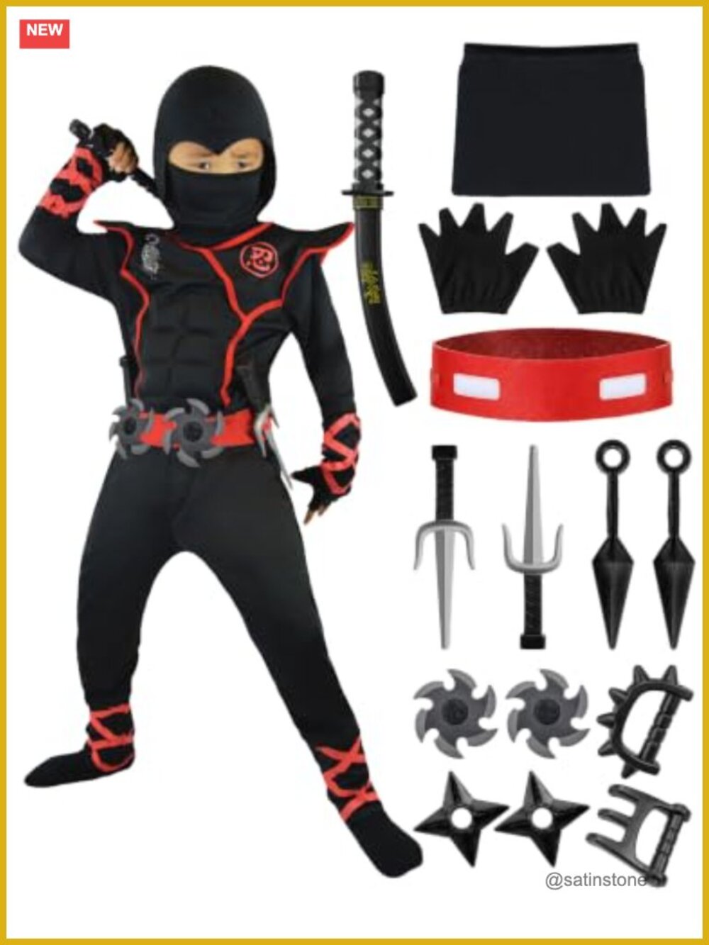 Kids Halloween Ninja Costume Set with Accessories - Boys Girls Dress Up